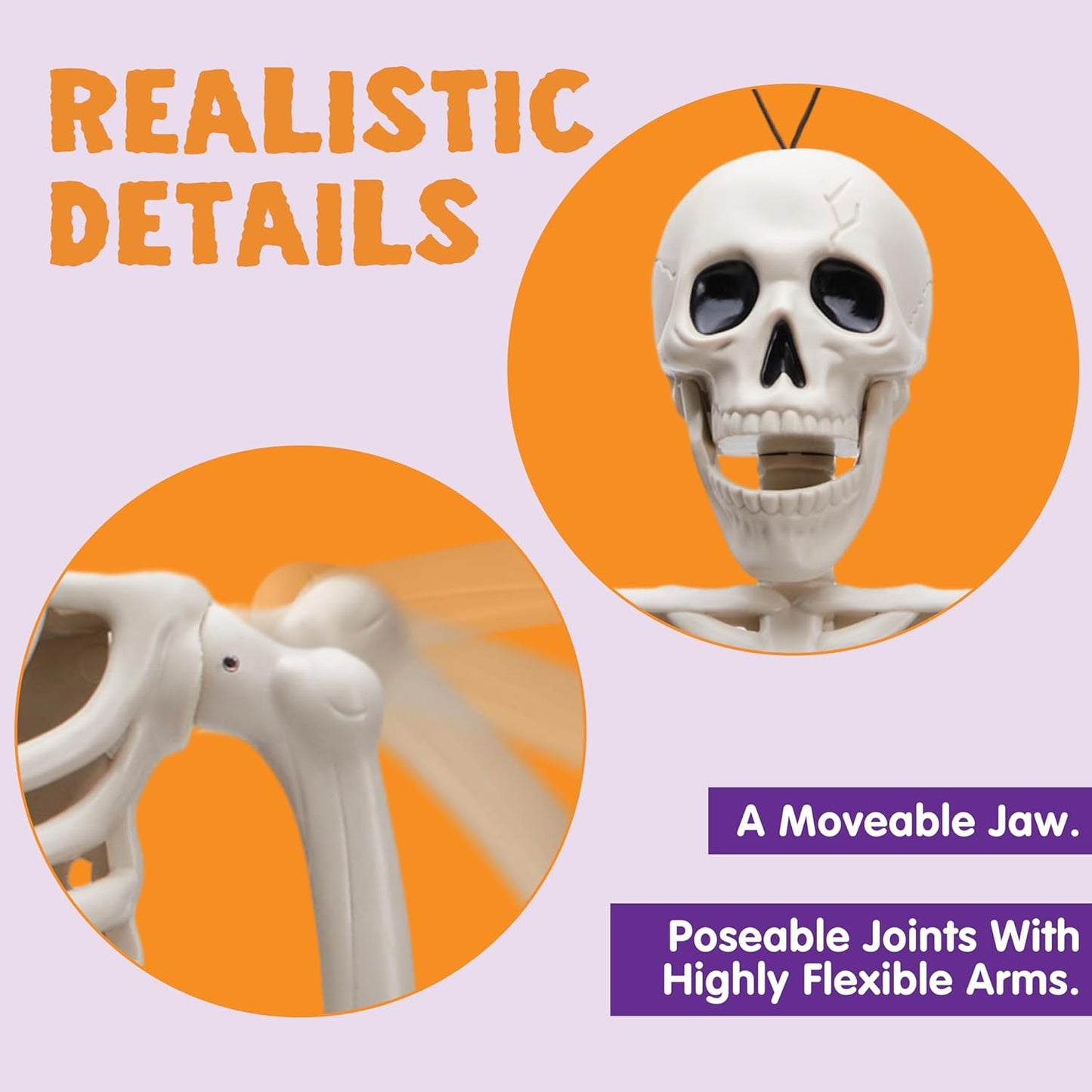 5 PCS Posable Halloween Skeleton Decor 16 Inches, Full Body Posable Joints Hanging Skeletons for Halloween Decorations