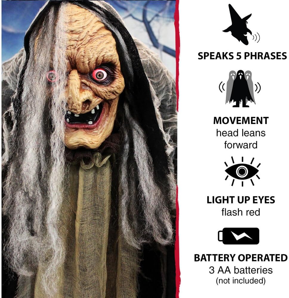 Haunted Hill Farm Life-Size Scary Poseable Talking Witch