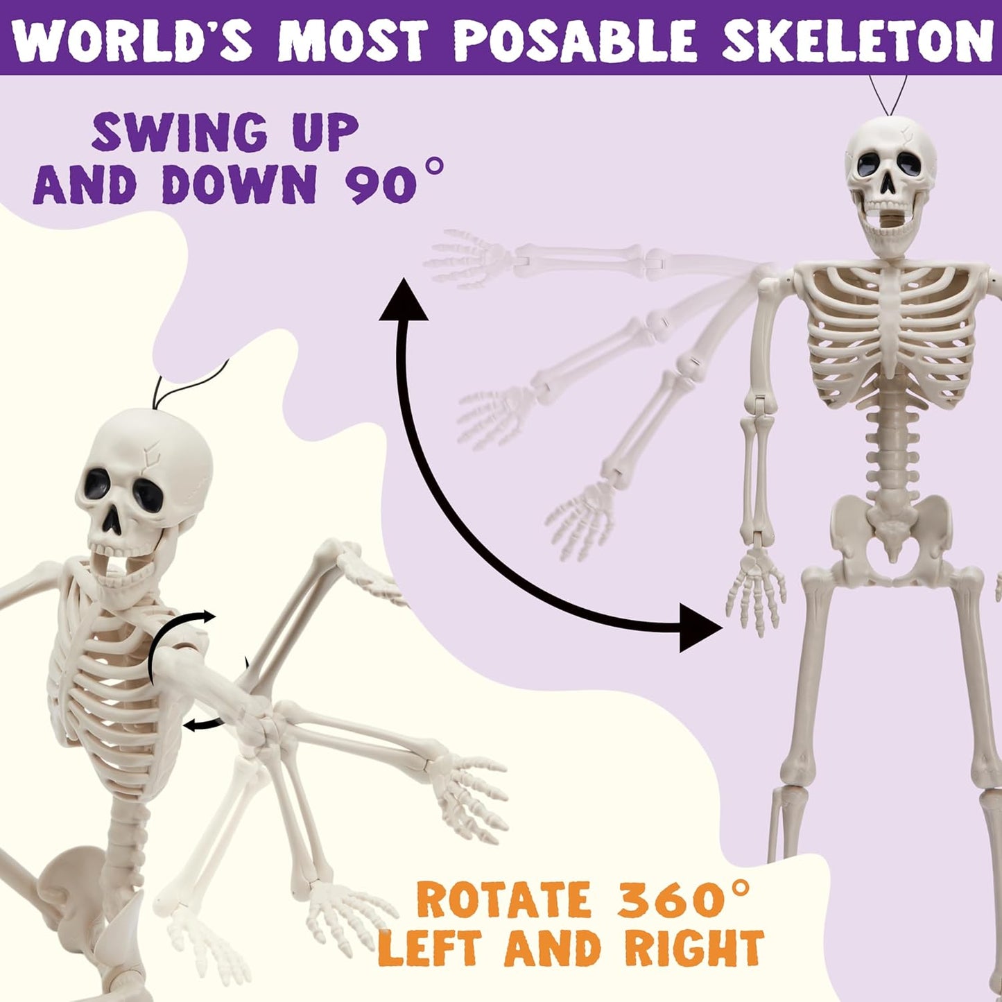 5 PCS Posable Halloween Skeleton Decor 16 Inches, Full Body Posable Joints Hanging Skeletons for Halloween Decorations