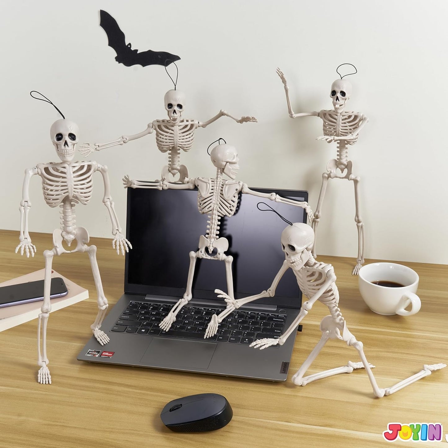 5 PCS Posable Halloween Skeleton Decor 16 Inches, Full Body Posable Joints Hanging Skeletons for Halloween Decorations