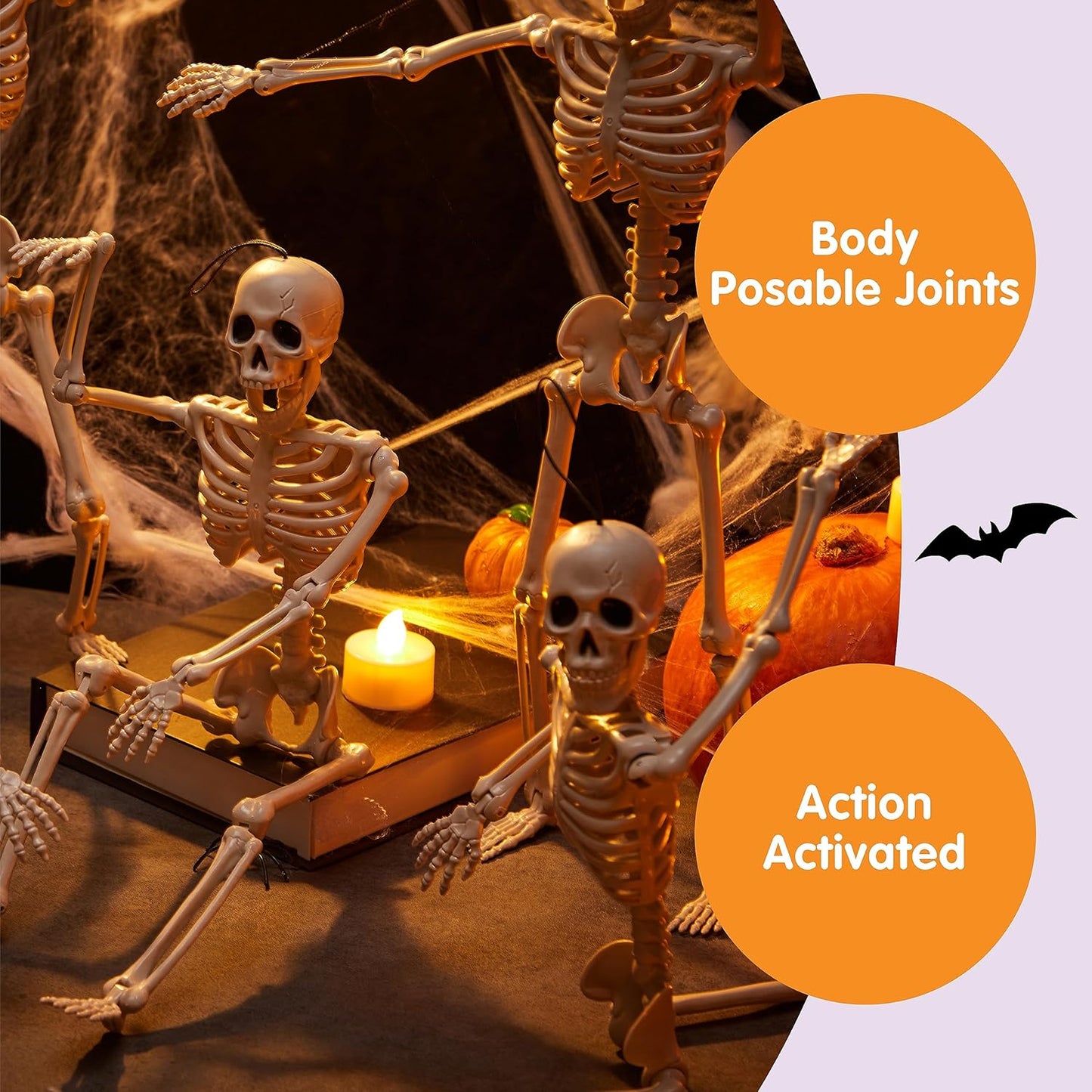 5 PCS Posable Halloween Skeleton Decor 16 Inches, Full Body Posable Joints Hanging Skeletons for Halloween Decorations