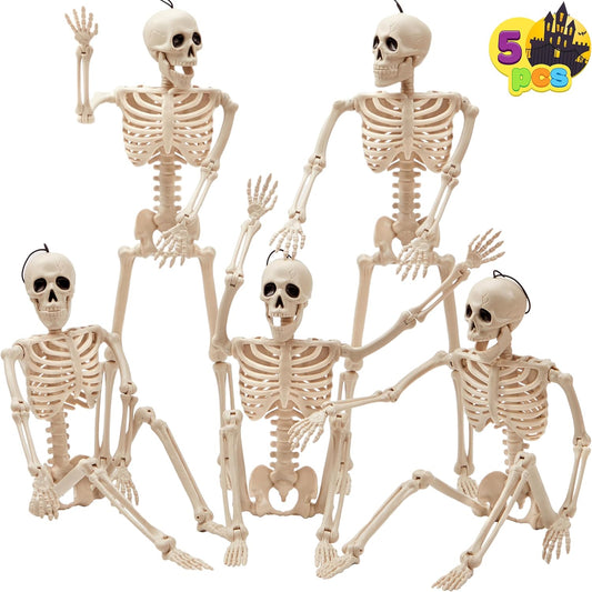 5 PCS Posable Halloween Skeleton Decor 16 Inches, Full Body Posable Joints Hanging Skeletons for Halloween Decorations