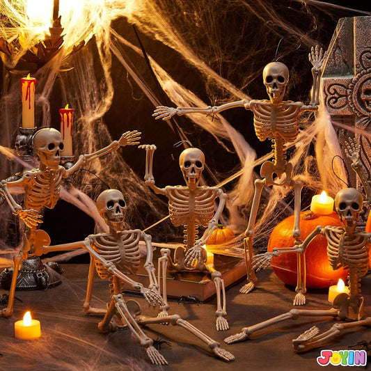 5 PCS Posable Halloween Skeleton Decor 16 Inches, Full Body Posable Joints Hanging Skeletons for Halloween Decorations